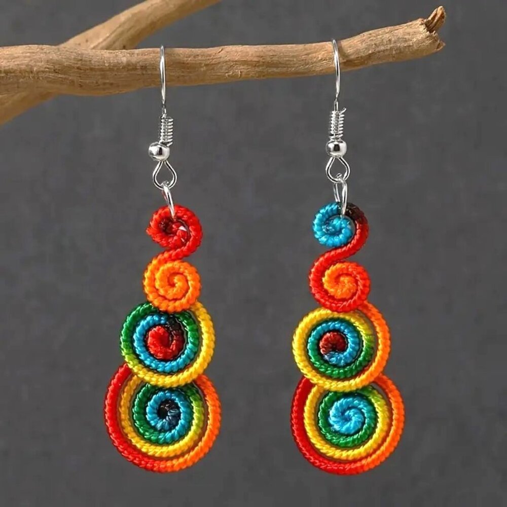 Earrings Spiral Swirls Bright Colorful Dangle Rainbow Boho Summer Trendy Stylish